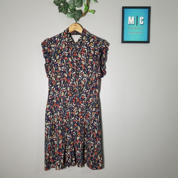 Zara Dark Blue Floral Flowy Romper Jumpsuit - Picture 3 of 16